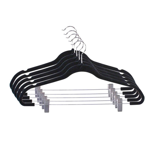 Home Basics FH01454 - Percha de Ropa de Terciopelo con Clips, Color Negro (5 Unidades)