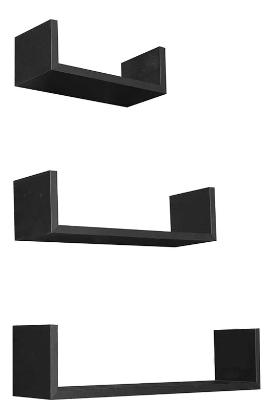 3 Repisas Flotantes Minimalistas Moderna Negro, Mdf