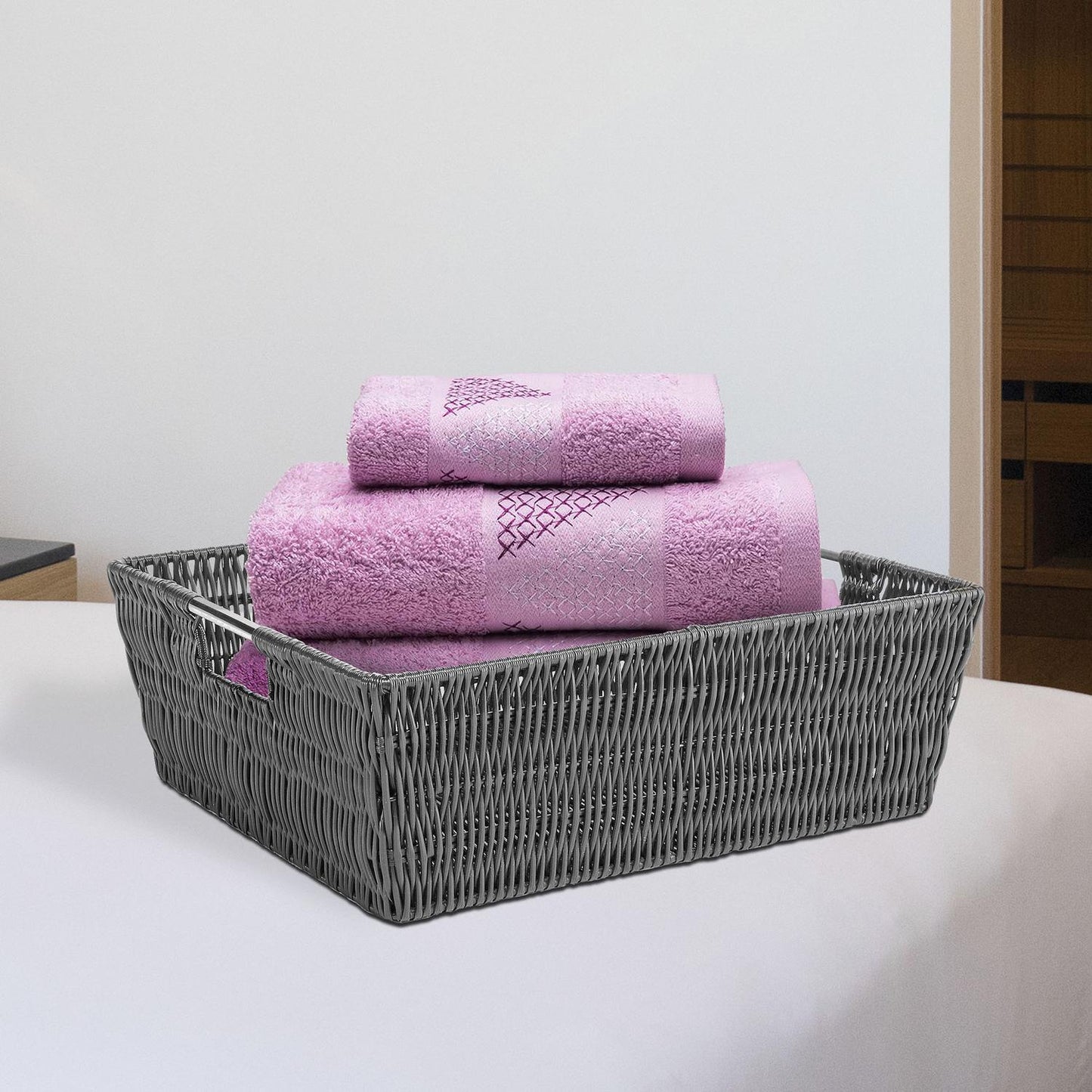 Canasta de Rattan con Asas Multiusos Negro 33x38x13cm, Whitmor